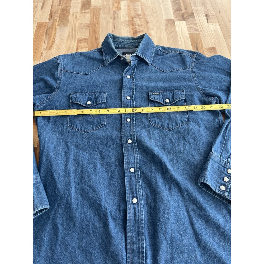 Wrangler Long Sleeve Dark Wash Denim Snap Work Shirt Western Cowboy Vintage XL - Picture 4 of 6